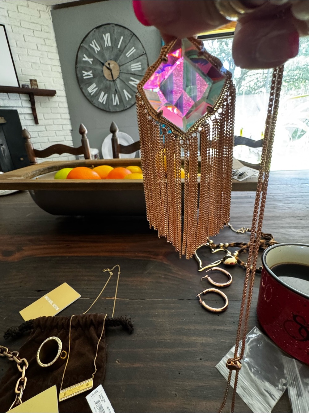 KENDRA SCOTT Rose Gold Fringe Pendant Necklace with Iridescent Crystal